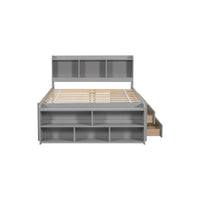 Full Bed With Bookcase Headboard, Under Bed Storage Drawers And Bed End Storage Case,Grey Full Grey American Design Pine