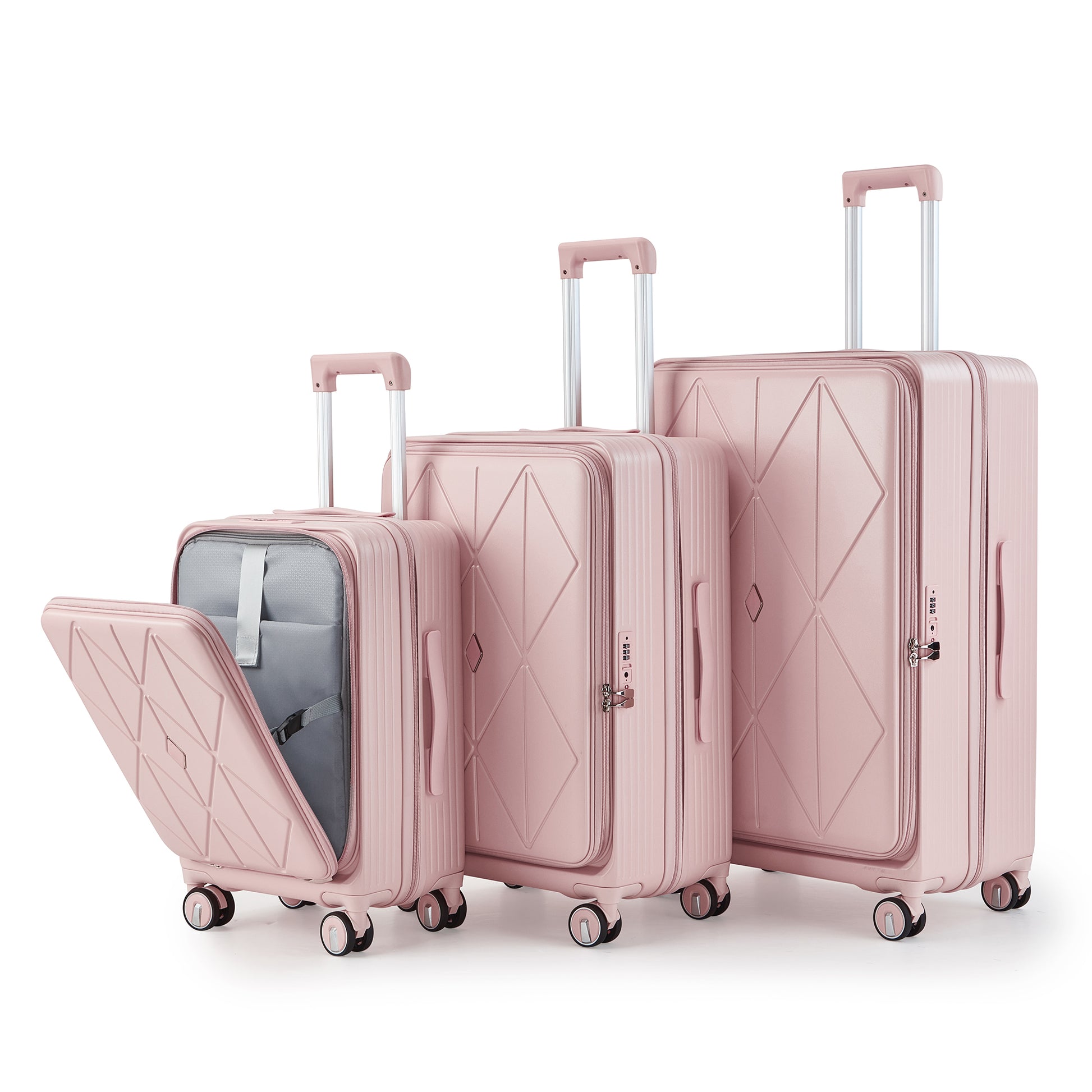 Luggage Sets 3 Piece 20 24 28 , Expandable Carry On Luggage With Tsa Lock Airline Approved, 100% Pc Hard Shell And Lightweight Suitcase With Front Pocket And Spinner Wheels Pink Pc