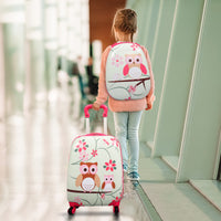 2 Pcs Kids Luggage Set, 12" Backpack And 16" Spinner Case With 4 Universal Wheels, Travel Suitcase For Boys Girls, Pink With Animal Patterns Pink Abs Pc