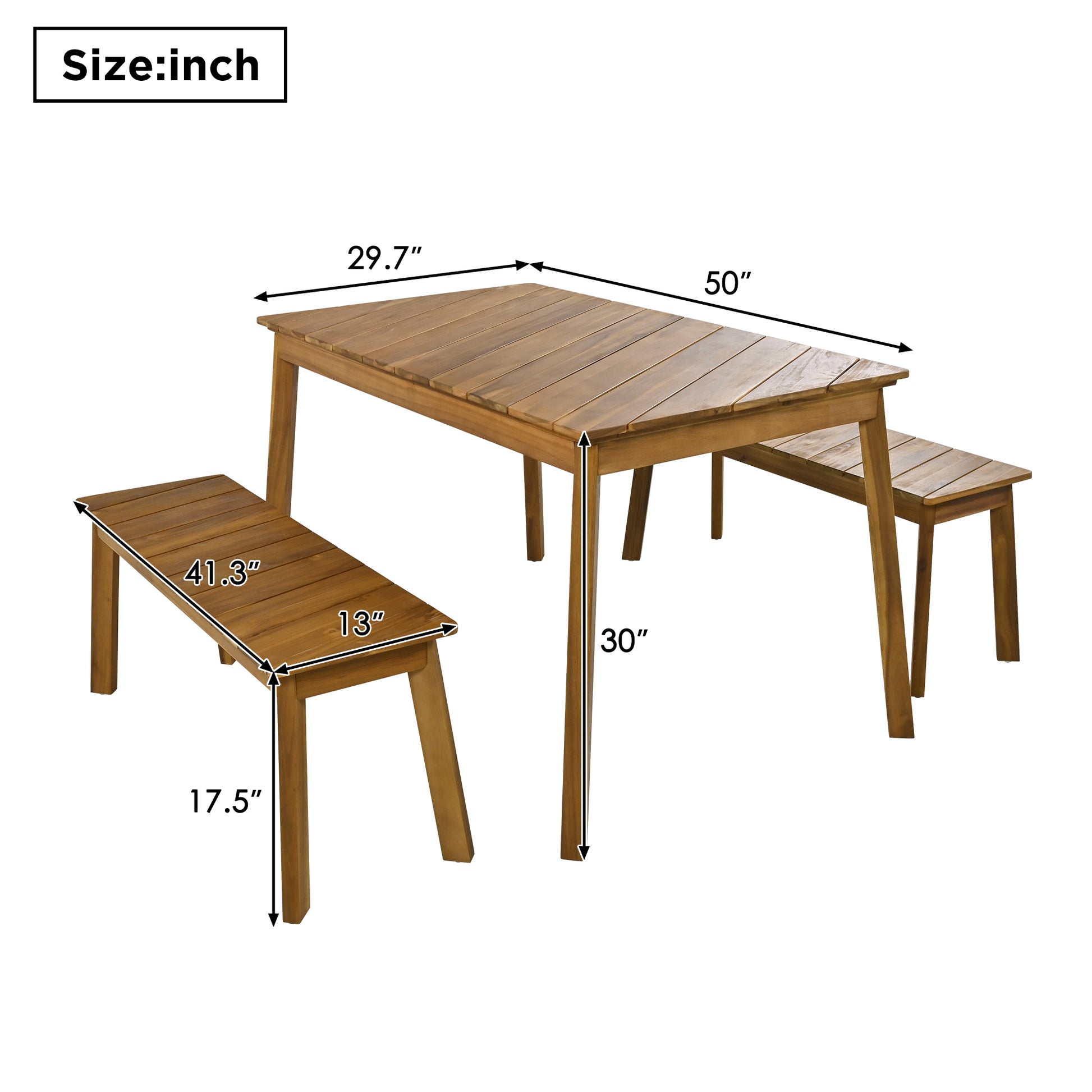 3 Pieces Acacia Wood Table Bench Dining Set For Outdoor & Indoor Furniture With 2 Benches, Picnic Beer Table For Patio, Porch, Garden, Poolside, Natural No Dining Set Acacia Wood Garden & Outdoor Art Deco,Artsy,Vintage Wood Acacia Wood