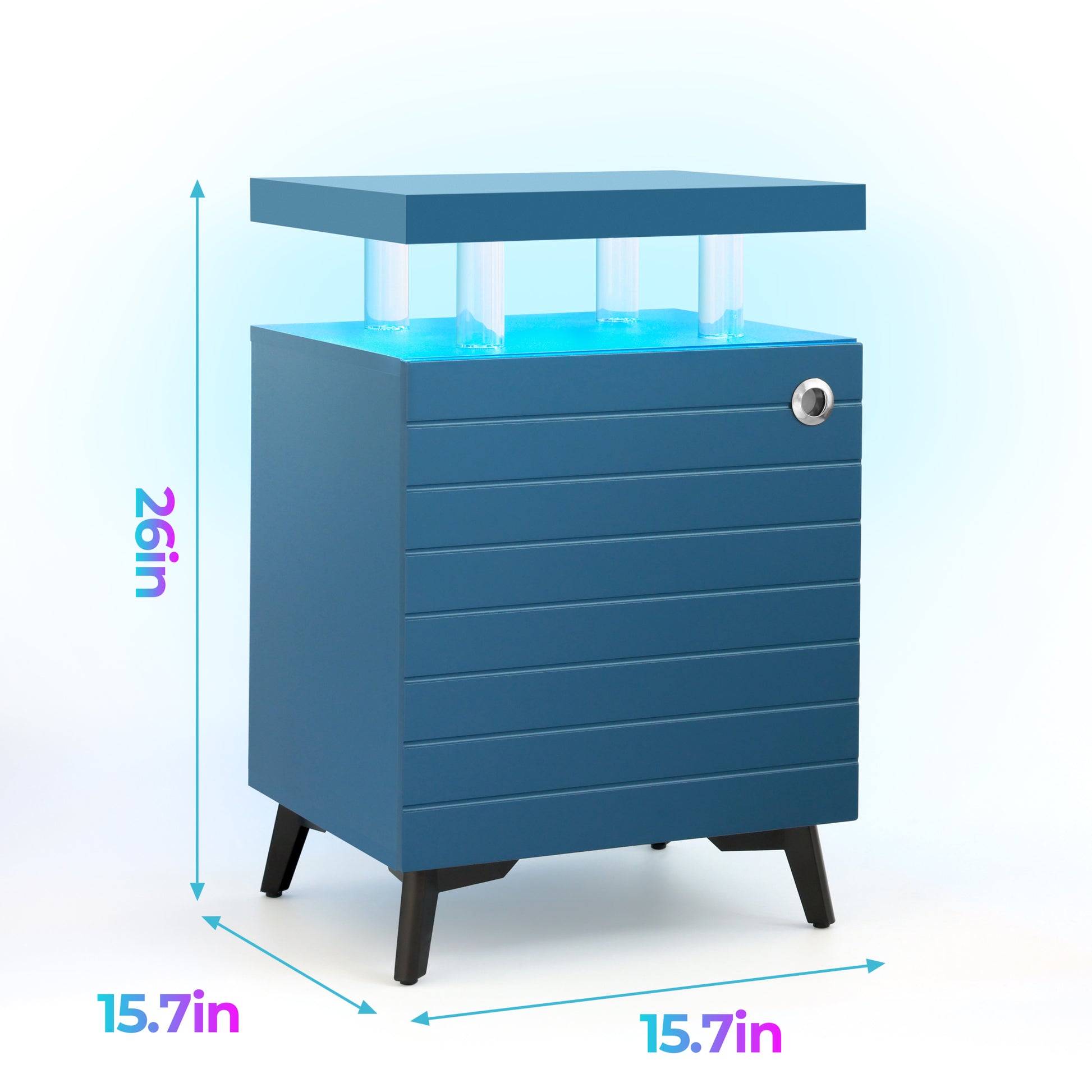 Led Nightstand Led Bedside Table End Tables Living Room With 4 Acrylic Columns, Bedside Table With Drawers For Bedroom Blue Blue Bedroom With Legs American Design,American Traditional,Casual,Classic,Modern Oak Storage Natural Acrylic Engineered Wood