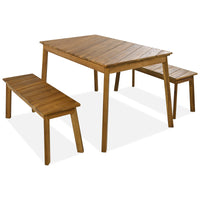 3 Pieces Acacia Wood Table Bench Dining Set For Outdoor & Indoor Furniture With 2 Benches, Picnic Beer Table For Patio, Porch, Garden, Poolside, Natural No Dining Set Acacia Wood Garden & Outdoor Art Deco,Artsy,Vintage Wood Acacia Wood