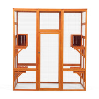 Large Cat Enclosure With 5 Perches, 2 Condos And 1 Lockable Door, Orange Orange Metal & Wood