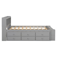 Full Bed With Bookcase Headboard, Under Bed Storage Drawers And Bed End Storage Case,Grey Full Grey American Design Pine