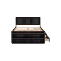 Full Bed With Bookcase Headboard, Under Bed Storage Drawers And Bed End Storage Case,Espresso Full Espresso American Design Pine