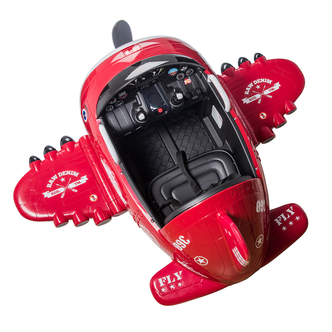 12V Electric Kids Ride On Toy Plane With Usb, Fm, Wind Driven Propeller, 360 Degree Rotating By 2 Joysticks, Remote Control For Kids 3 To 6, Red Red Polypropylene