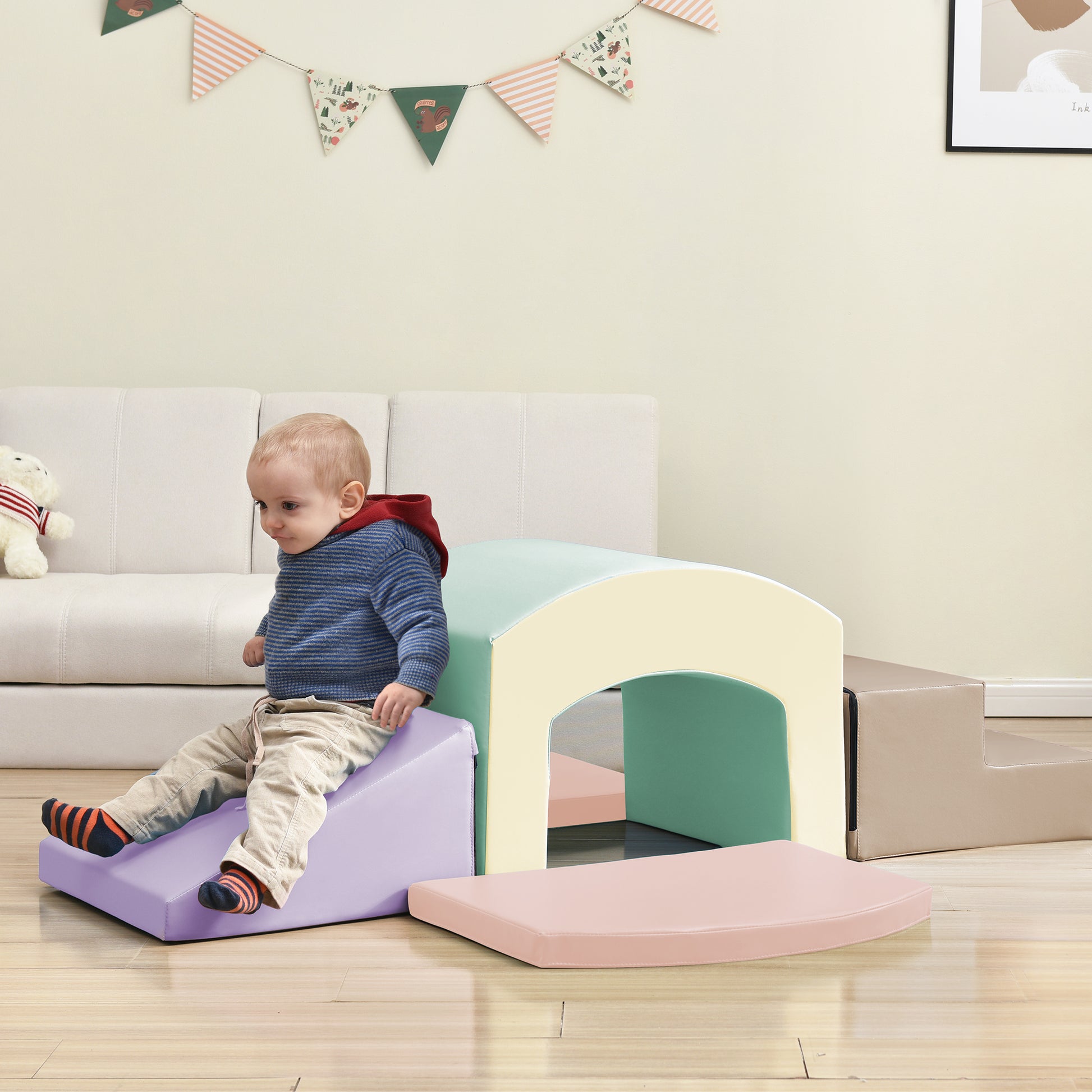 Soft Foam Playset For Toddlers, Safe Softzone Single Tunnel Foam Climber For Kids, Lightweight Indoor Active Play Structure With Slide Stairs And Ramp For Beginner Toddler Climb And Crawl Colorful Foam