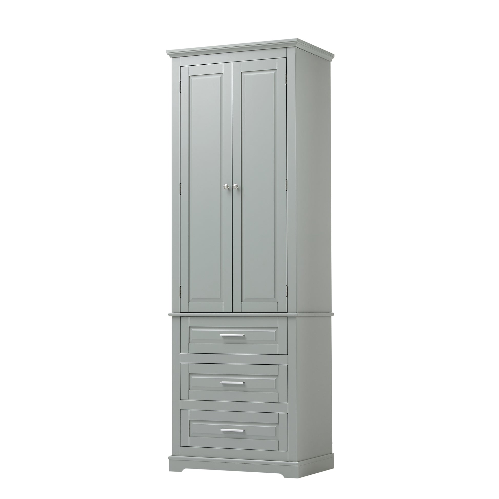 Tall Storage Cabinet With Three Drawers For Bathroom Office, Grey Grey Mdf