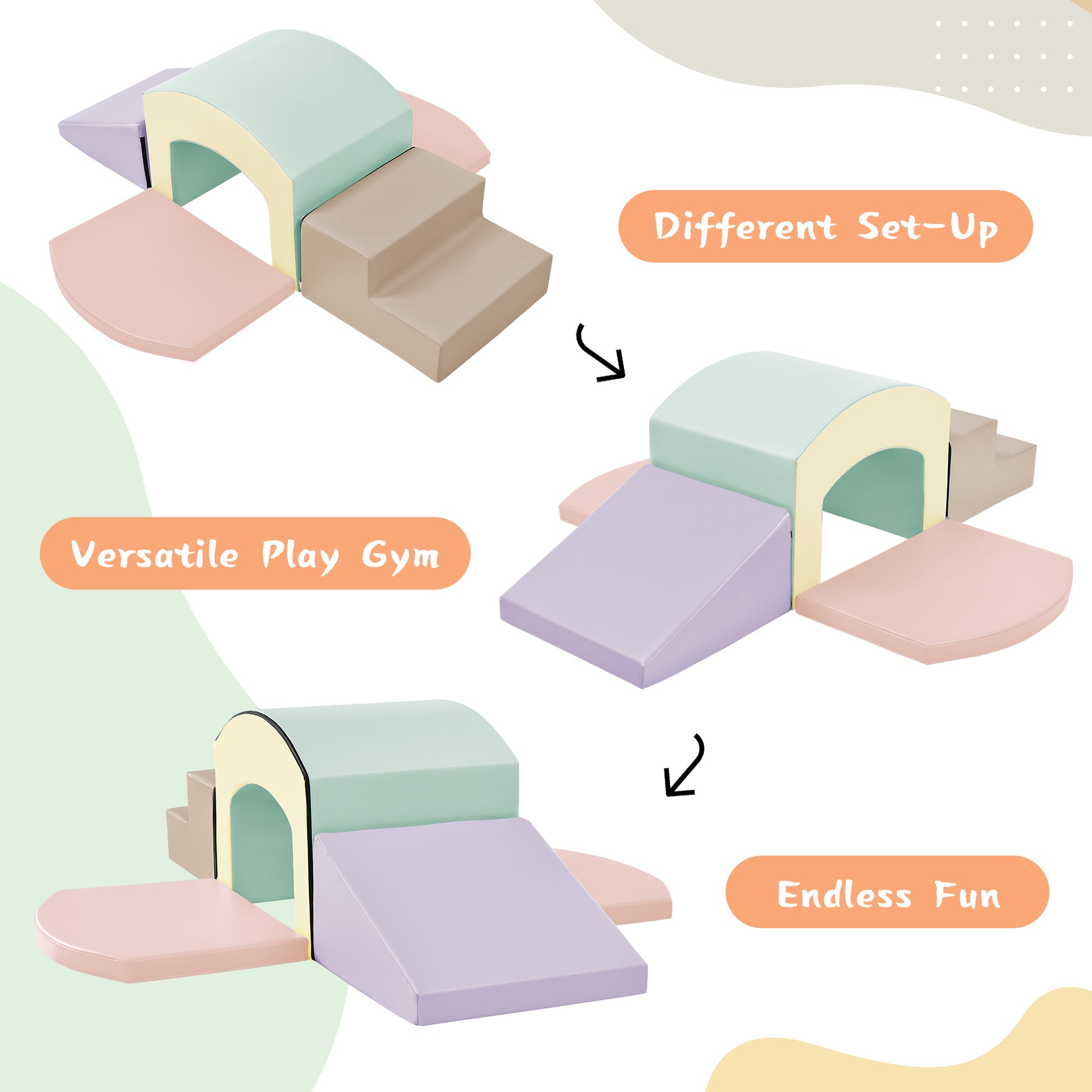 Soft Foam Playset For Toddlers, Safe Softzone Single Tunnel Foam Climber For Kids, Lightweight Indoor Active Play Structure With Slide Stairs And Ramp For Beginner Toddler Climb And Crawl Colorful Foam