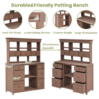 Garden Potting Bench Table, Rustic And Sleek Design With Multiple Drawers And Shelves For Storage, Brown Brown Garden & Outdoor Rustic Wood