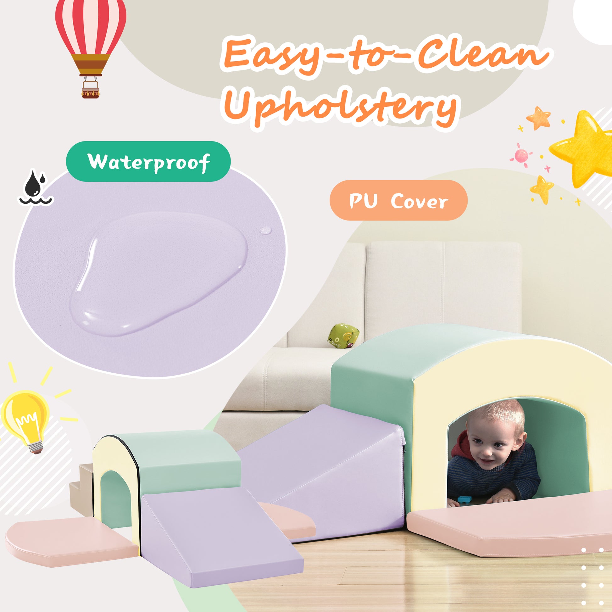 Soft Foam Playset For Toddlers, Safe Softzone Single Tunnel Foam Climber For Kids, Lightweight Indoor Active Play Structure With Slide Stairs And Ramp For Beginner Toddler Climb And Crawl Colorful Foam