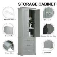 Tall Storage Cabinet With Three Drawers For Bathroom Office, Grey Grey Mdf