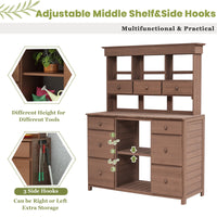 Garden Potting Bench Table, Rustic And Sleek Design With Multiple Drawers And Shelves For Storage, Brown Brown Garden & Outdoor Rustic Wood