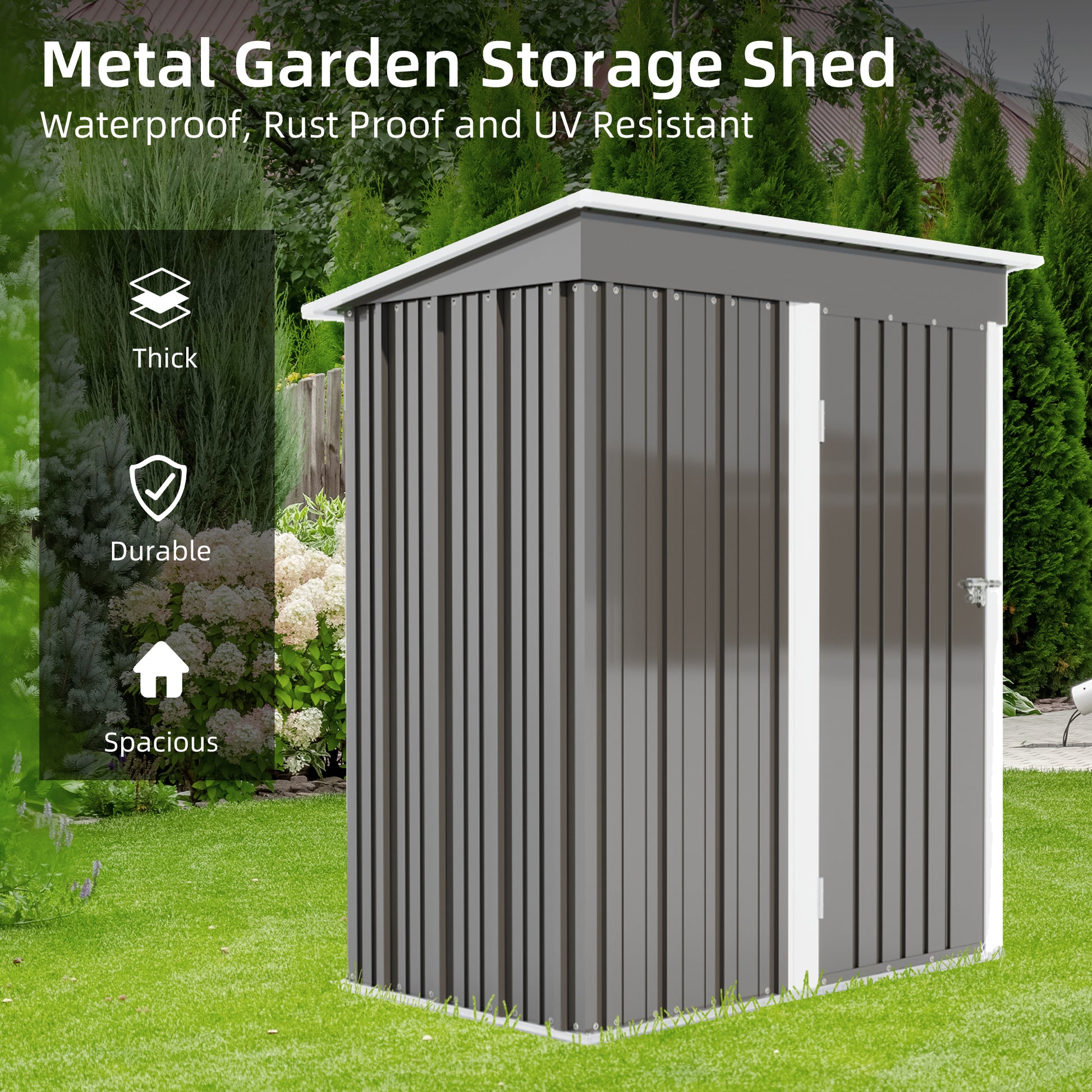 Patio, Lawn & Garden,5*3Ft Outdoor Storage Shed ,Tool Shed With Sloping Roof And Lockable Door,Metal Shed For Backyard Garden Patio Lawn, Grey Grey Year Round Use Metal