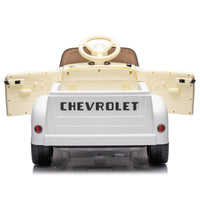 12V Kids Ride On Truck Car W Parents Control, Licensed Chevrolet 3100 Pickup,Electric Car For Kid,Vintage Modeling,3 Speeds,Led Lights,Bluetooth,Usb,High Power Up To 3.11 Mph,Age 3 White Polypropylene