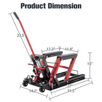 Hydraulic Motorcycle Lift Jack, 1500 Lbs Capacity Foot Operated Motorcycle Lift Table, Atv Scissor Lift Jack With 4.5" 15" Lifting Range, Portable Motorcycle Lift Table With Wheels Red Metal