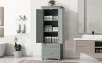 Tall Storage Cabinet With Two Drawers For Bathroom Office, Grey Grey Mdf