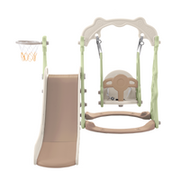 Toddler Slide And Swing Set 3 In 1, Kids Playground Climber Swing Playset With Basketball Hoops Freestanding Combination Indoor & Outdoor Green Hdpe