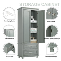 Tall Storage Cabinet With Two Drawers For Bathroom Office, Grey Grey Mdf