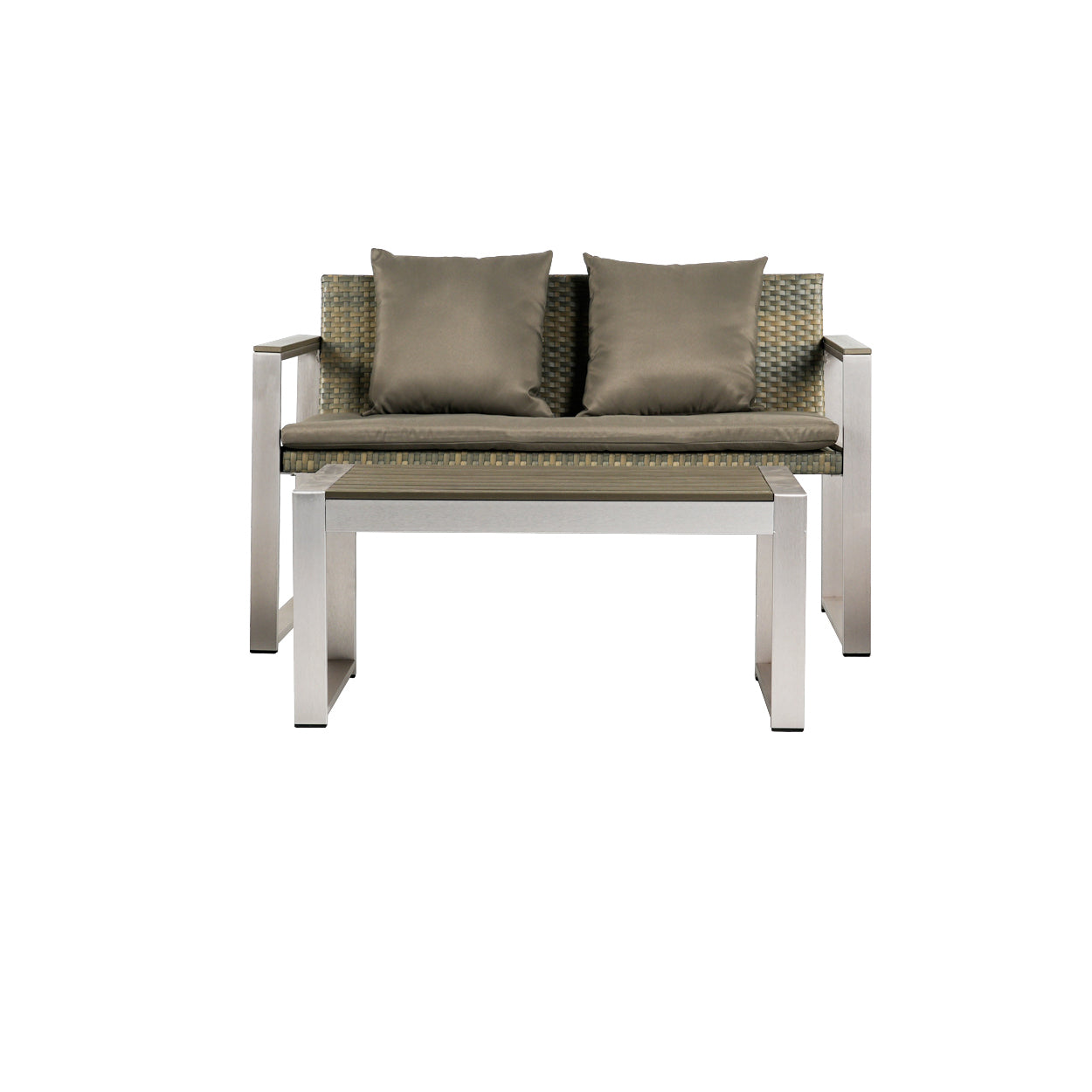 Full Aluminum Woven Rattan Double Sofa Coffee Table Yes Complete Patio Set Khaki Mildew Resistant Frame Fade Resistant Cushion Garden & Outdoor Modern Complete Patio Sets Aluminum Aluminum