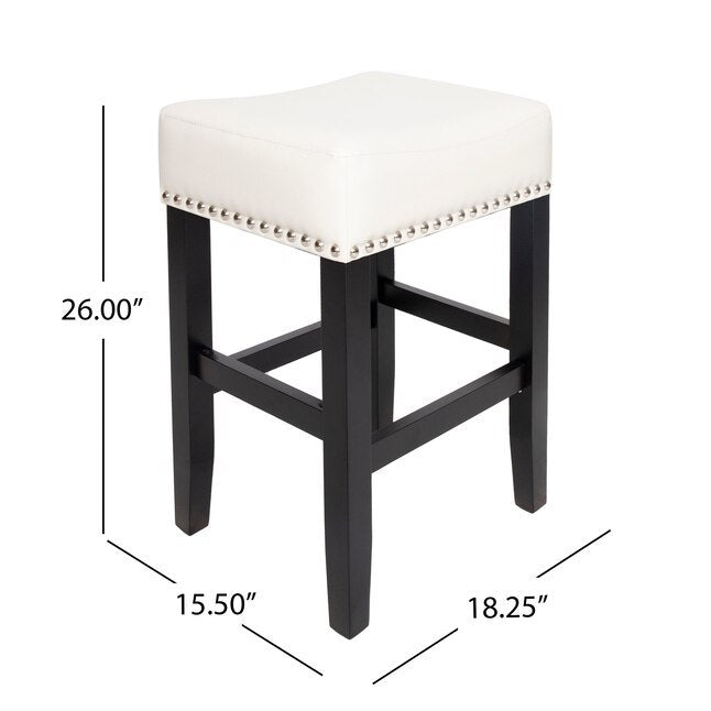 26 Inch Backless Ivory Leather Counter Stool Set Of 2 Ivory Leather