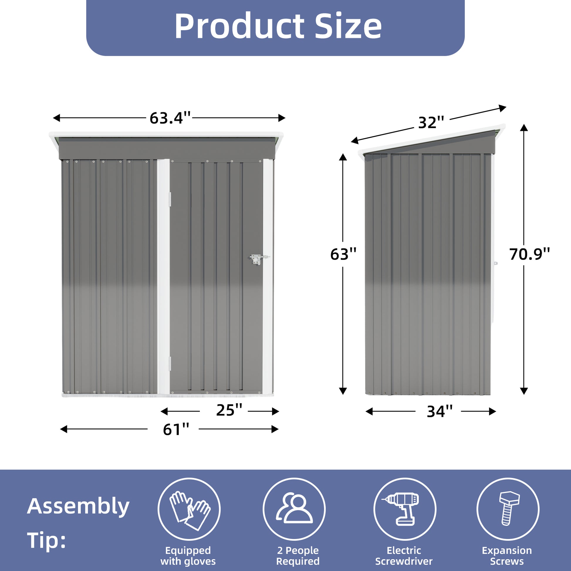 Patio, Lawn & Garden,5*3Ft Outdoor Storage Shed ,Tool Shed With Sloping Roof And Lockable Door,Metal Shed For Backyard Garden Patio Lawn, Grey Grey Year Round Use Metal