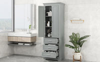 Tall Storage Cabinet With Three Drawers For Bathroom Office, Grey Grey Mdf