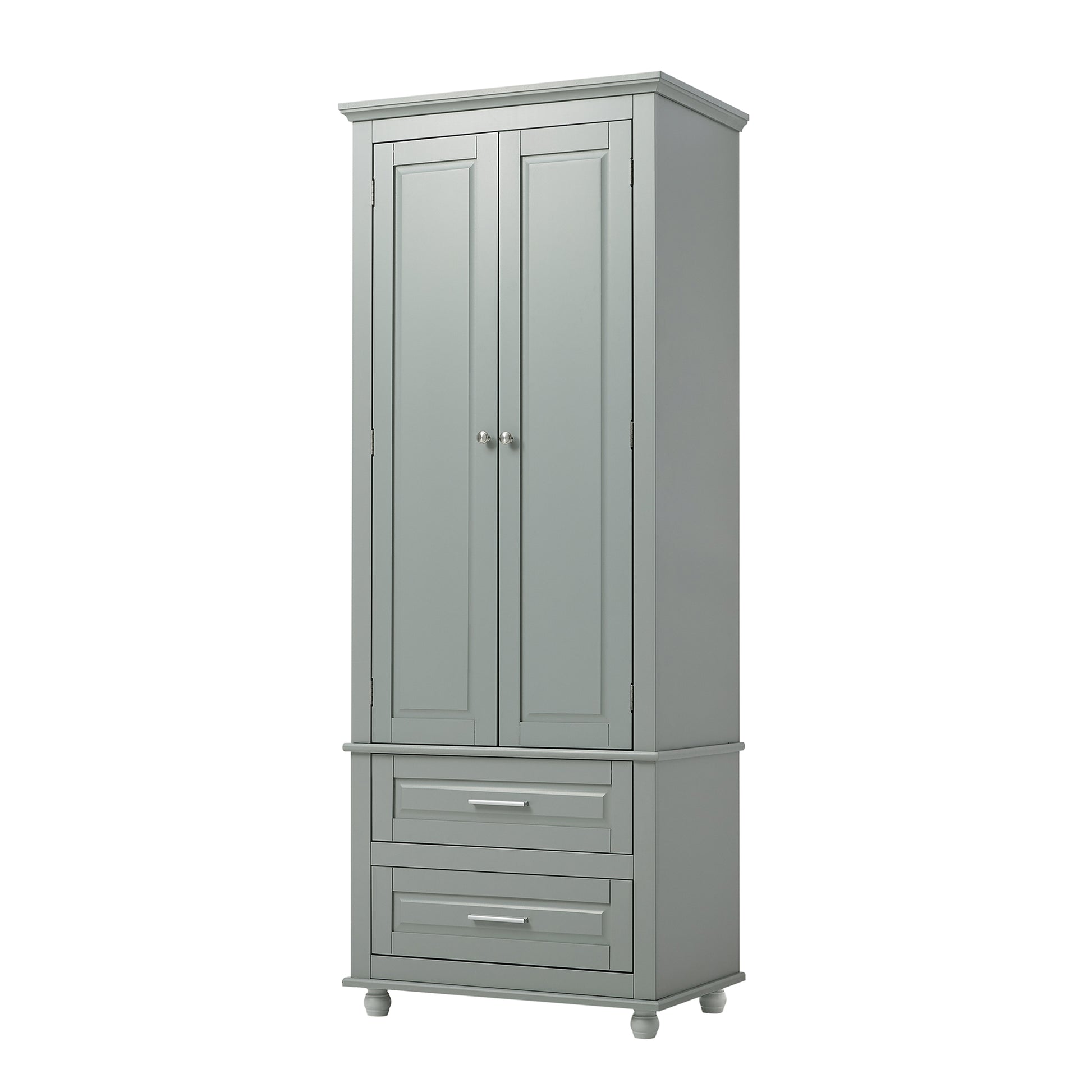 Tall Storage Cabinet With Two Drawers For Bathroom Office, Grey Grey Mdf