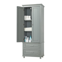 Tall Storage Cabinet With Two Drawers For Bathroom Office, Grey Grey Mdf