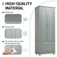 Tall Storage Cabinet With Two Drawers For Bathroom Office, Grey Grey Mdf