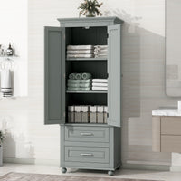 Tall Storage Cabinet With Two Drawers For Bathroom Office, Grey Grey Mdf