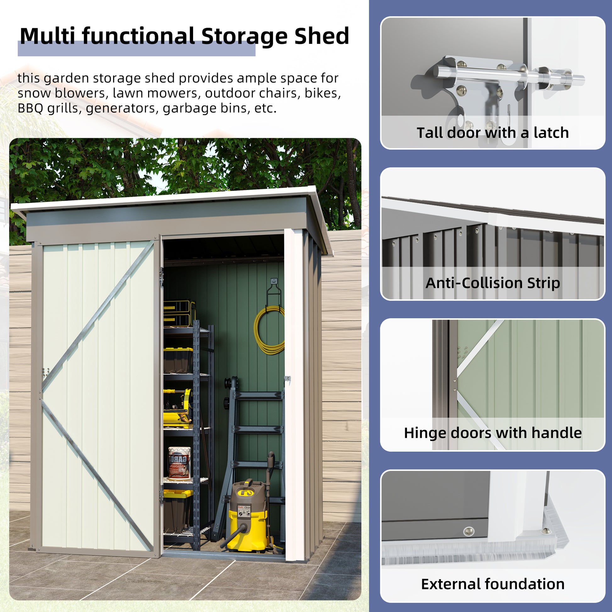 Patio, Lawn & Garden,5*3Ft Outdoor Storage Shed ,Tool Shed With Sloping Roof And Lockable Door,Metal Shed For Backyard Garden Patio Lawn, Grey Grey Year Round Use Metal