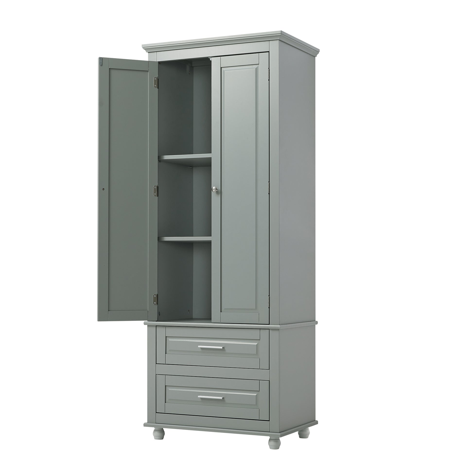 Tall Storage Cabinet With Two Drawers For Bathroom Office, Grey Grey Mdf