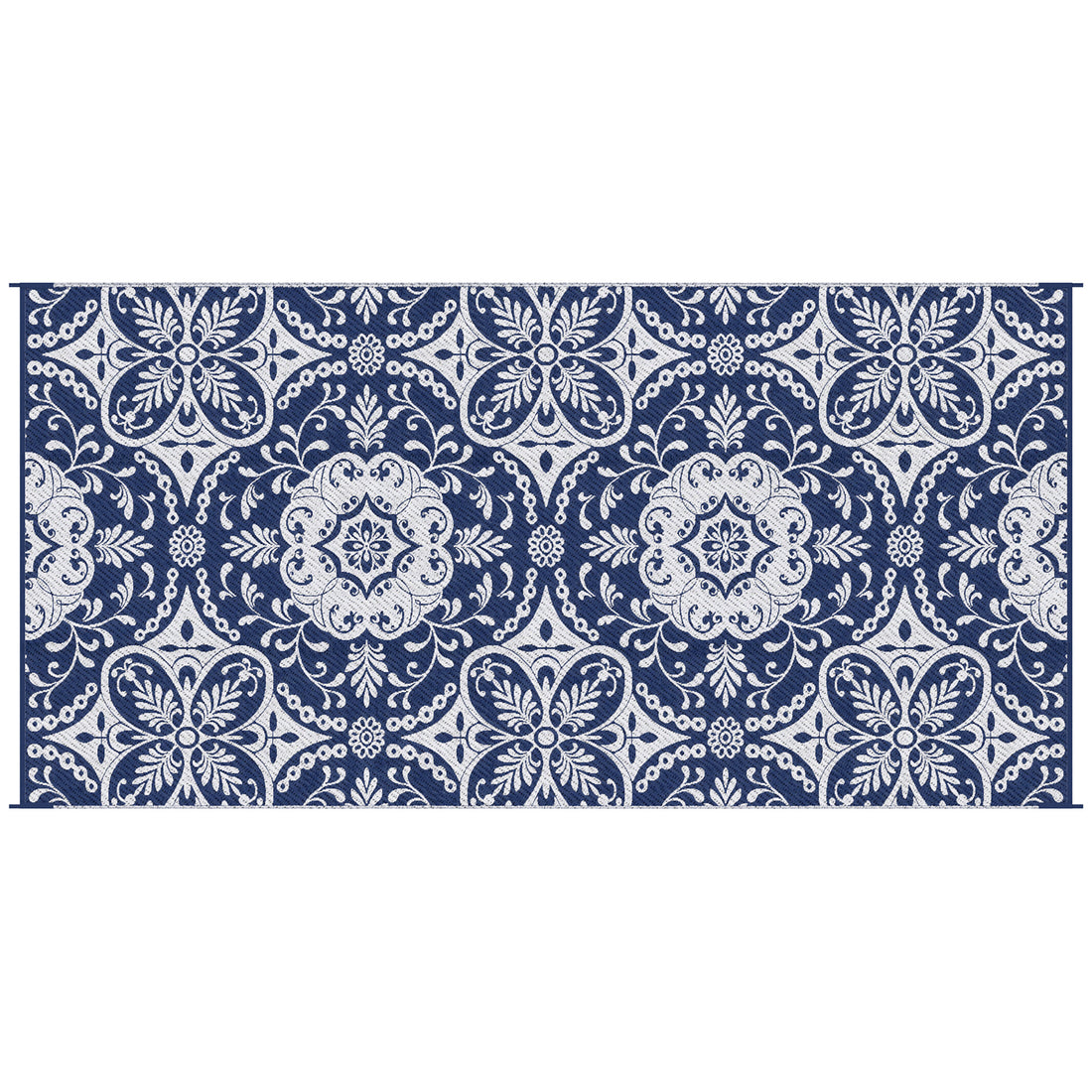 Outsunny Reversible Outdoor Rug Carpet, 9' X 18' Waterproof Plastic Straw Rug, Portable Rv Camping Rugs With Carry Bag, Large Floor Mat For Backyard, Deck, Picnic, Beach, Blue & White Floral Blue Polypropylene