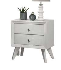 Contemporary White Color 1Pc Nightstand Bedroom Furniture Solid Wood Wave Texture 2 Drawers Bedside Table Bronze Round Knobs White White 2 Drawers Bedroom Bedside Cabinet Classic,Contemporary,Modern Rubberwood Drawers Solid Wood