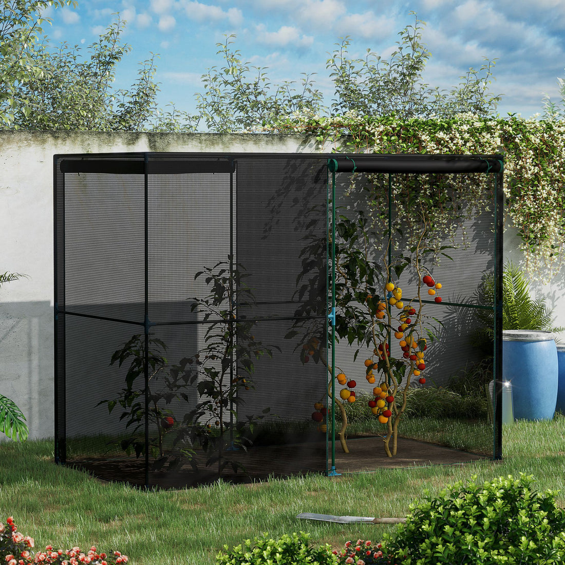 Outsunny 4' X 8' Crop Cage, Plant Protection Tent With Zippered Doors For Vegetable Garden, Backyard, Black Black Steel