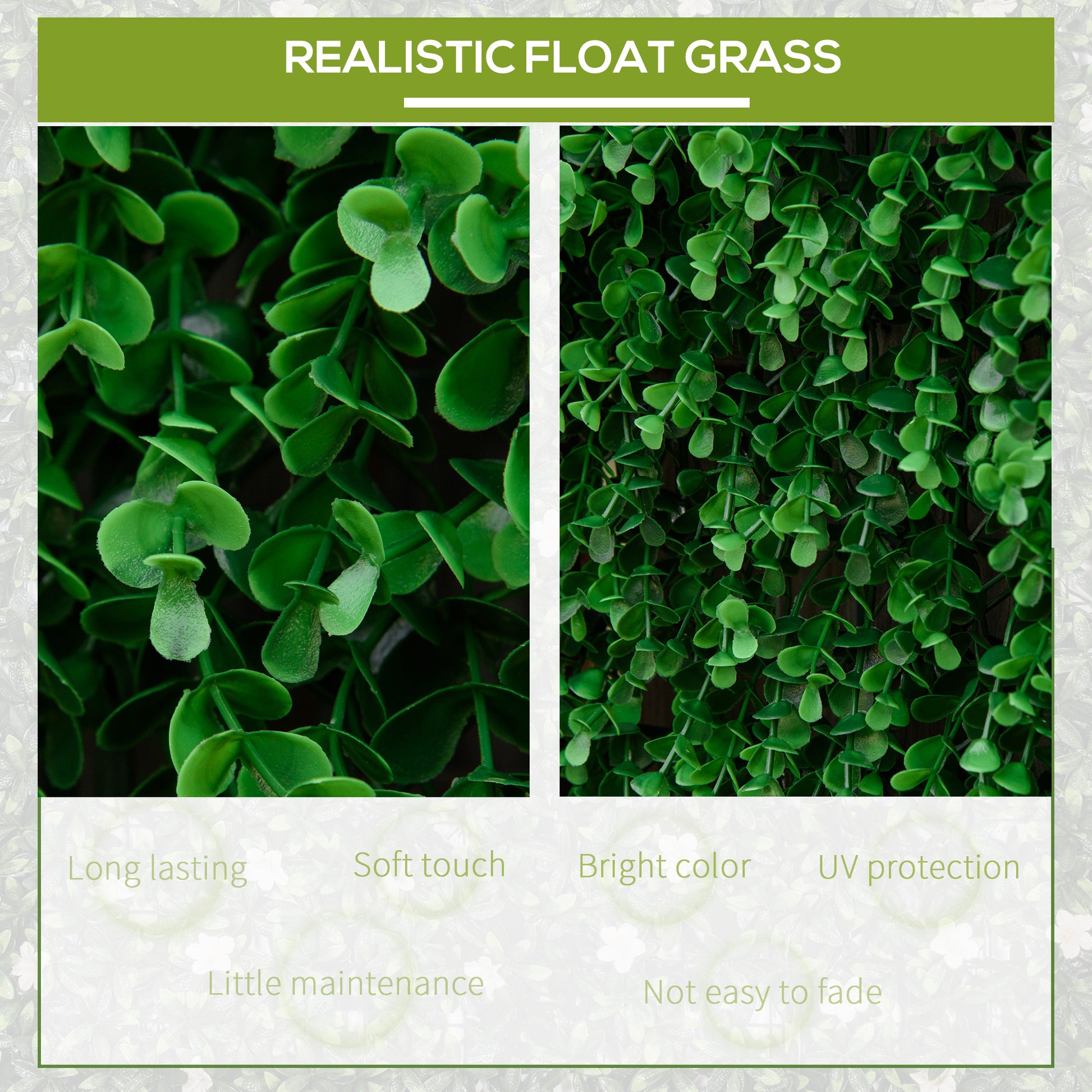 Outsunny Grass Wall Panels, 20" X 20" Artificial Grass Wall Decor,Greenery Backdrop Panels Wall For Outdoor, Indoor, Garden, Fence, Backyard, Fresh Green Green Polyethylene