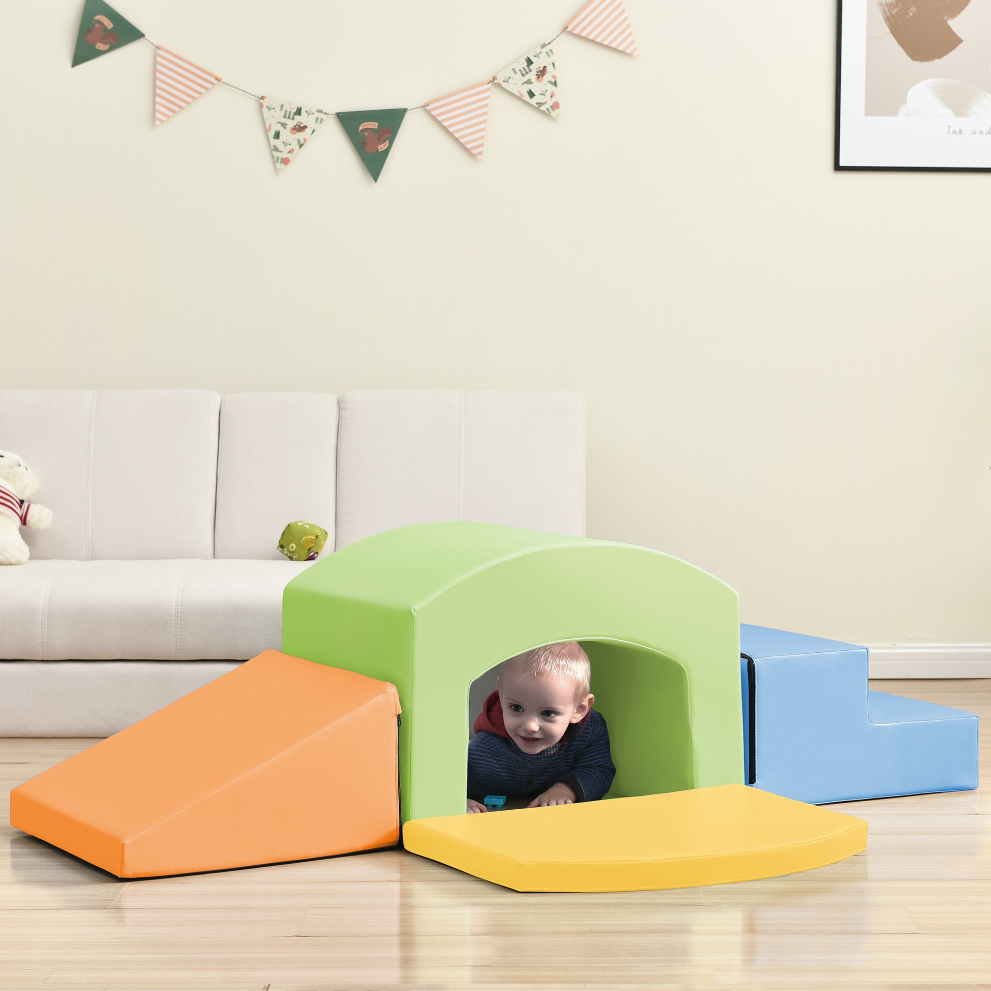 Soft Foam Playset For Toddlers, Safe Softzone Single Tunnel Foam Climber For Kids, Lightweight Indoor Active Play Structure With Slide Stairs And Ramp For Beginner Toddler Climb And Crawl Colorful Foam