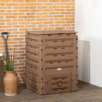 Outsunny Garden Compost Bin, 120 Gallon 450L Garden Composter, Bpa Free, With 80 Vents And 2 Sliding Doors, Lightweight & Sturdy, Fast Creation Of Fertile Soil, Brown Brown Polypropylene