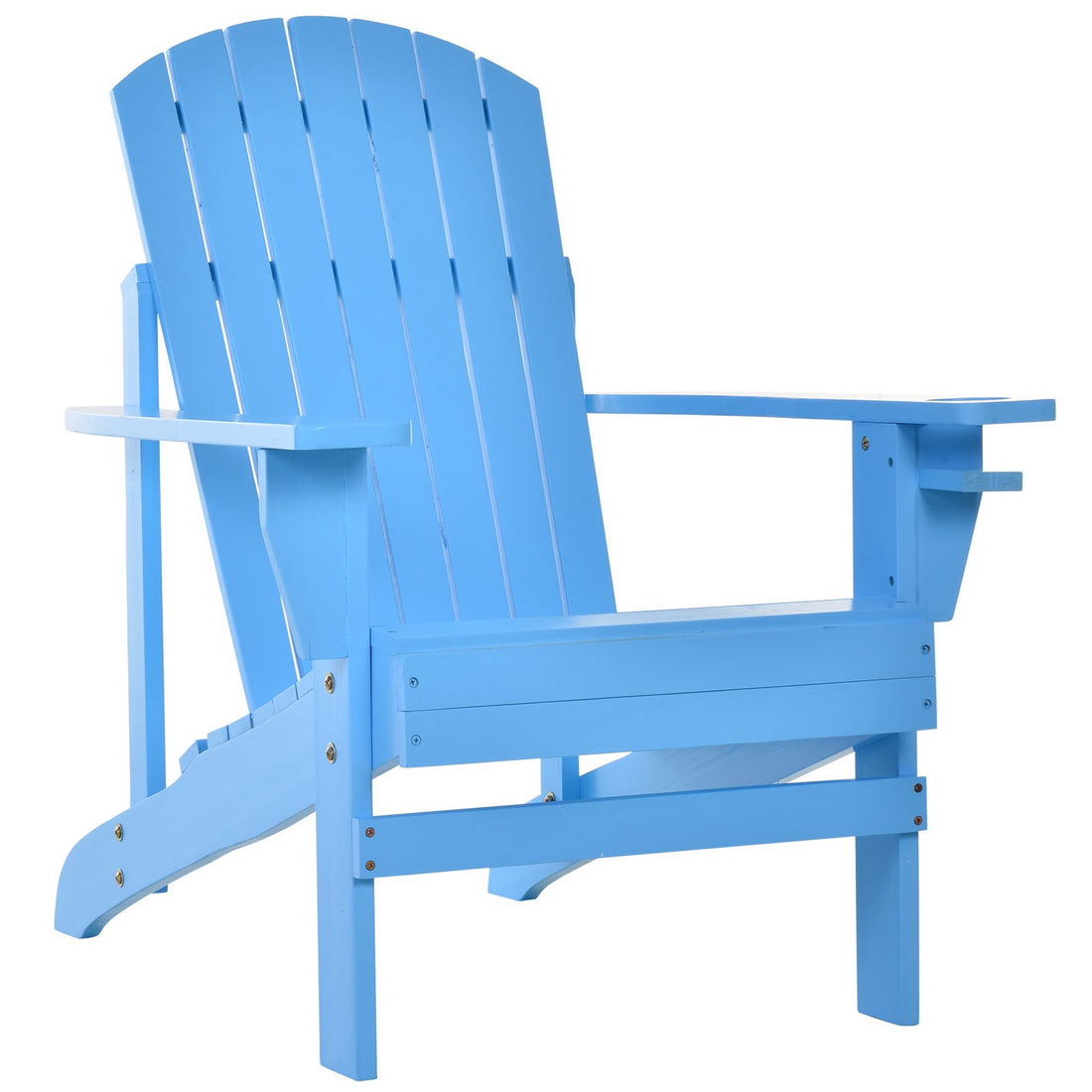 Outsunny Wooden Adirondack Chair, Outdoor Patio Lawn Chair With Cup Holder, Weather Resistant Lawn Furniture, Classic Lounge For Deck, Garden, Backyard, Fire Pit, Blue Blue Wood