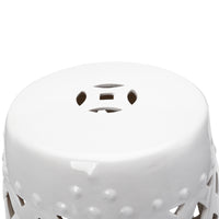 Outsunny 13" X 18" Ceramic Garden Stool With Woven Lattice Design & Glazed Strong Materials Decorative End Table, White White Polyethylene