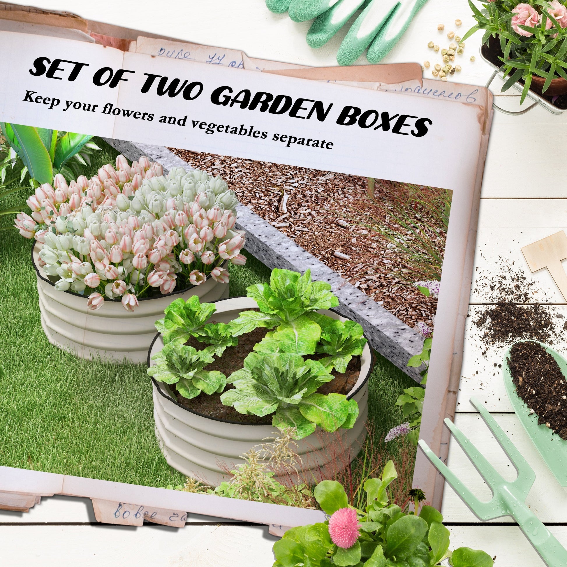 Outsunny Galvanized Raised Garden Bed Set Of 2, Planters For Outdoor Plants With Safety Edging, Easy To Assemble Stock Tanks For Growing Flowers, Herbs And Vegetables, Cream White White Steel