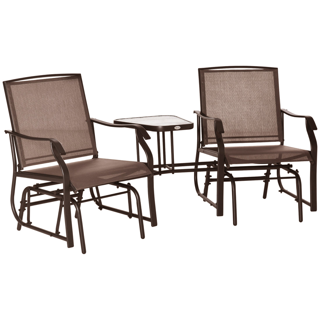 Outsunny Outdoor Glider Chairs With Coffee Table, Patio 2 Seat Rocking Chair Swing Loveseat Withsling For Backyard, Garden, And Porch, Coffee Brown Brown Steel