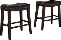 26" Contemporary Upholstered Saddle Counter Stool With Trim Set Of 2 , Dark Brown Dark Brown Pu