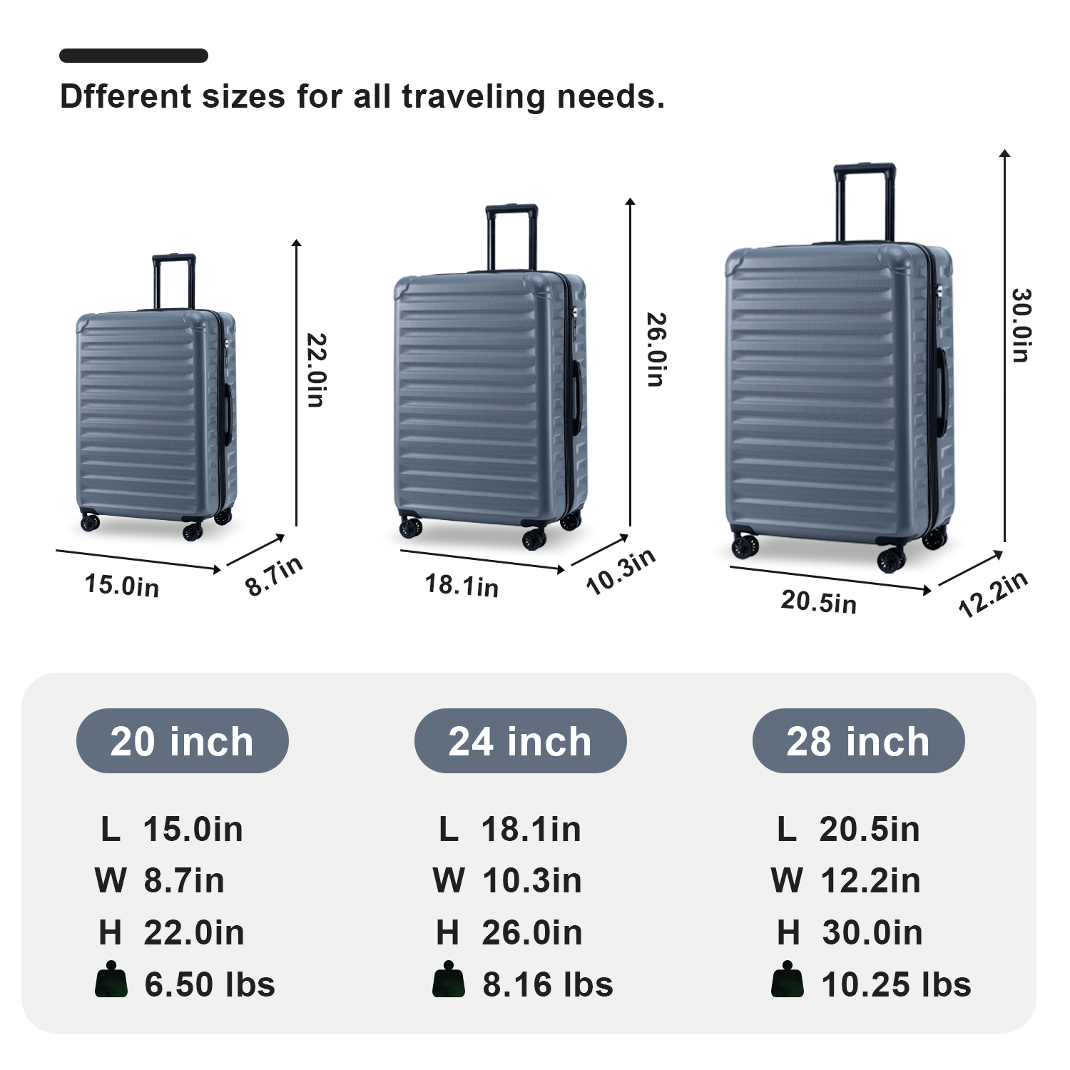 Luggage Sets Model Expandable Abs Pc 3 Piece Sets With Spinner Wheels Lightweight Tsa Lock 20 24 28 , Steel Gray Steel Gray Abs Pc