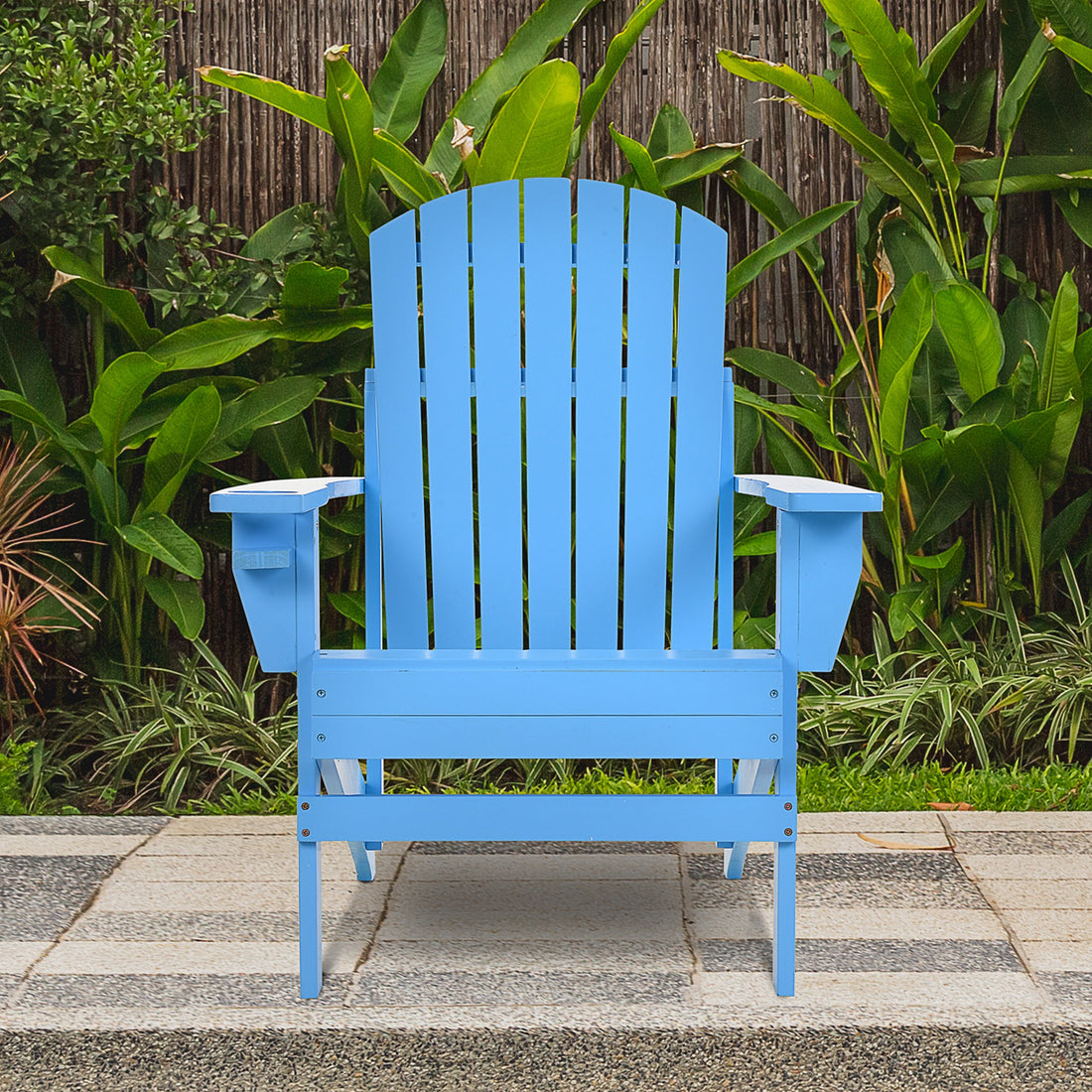 Outsunny Wooden Adirondack Chair, Outdoor Patio Lawn Chair With Cup Holder, Weather Resistant Lawn Furniture, Classic Lounge For Deck, Garden, Backyard, Fire Pit, Blue Blue Wood