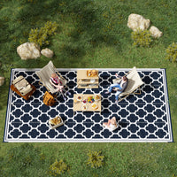 Outsunny Reversible Outdoor Rug Carpet, 9' X 18' Waterproof Plastic Straw Rug, Portable Rv Camping Rugs With Carry Bag, Large Floor Mat For Backyard, Deck, Picnic, Beach, Blue & White Blue Polypropylene