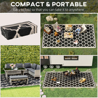 Outsunny Reversible Outdoor Rug, 9' X 18' Waterproof Plastic Straw Floor Mat, Portable Rv Camping Carpet, Large Floor Mat For Backyard, Deck, Picnic, Beach, Black & Beige Black Plastic