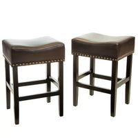 26" Backless Counter Stools, 2 Pcs Set, Brown Brown Leather