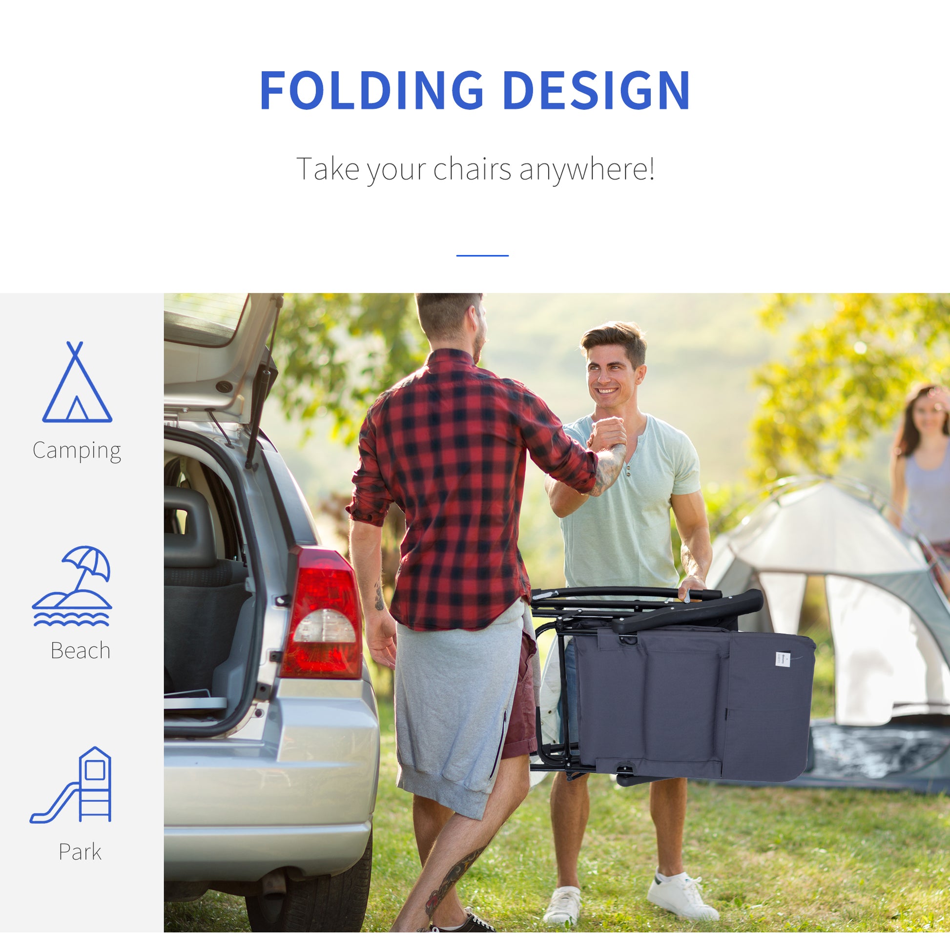 Outsunny 2 Piece Outdoor Rocking Chair Set, Patio Furniture Set With Folding Design, Armrests For Porch, Camping, Balcony, Navy Blue Blue Steel